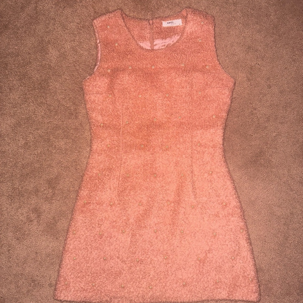 Sleeveless Pink Bouclé Mini Dress
